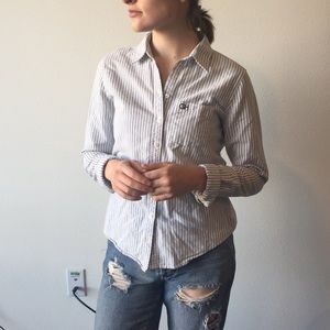 Blue and White Striped Blouse